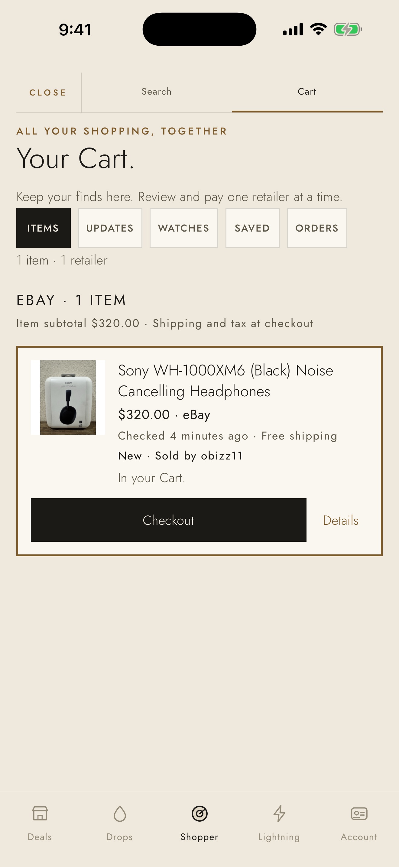 Called It Cart with a selected Sony headphone offer and price-check controls
